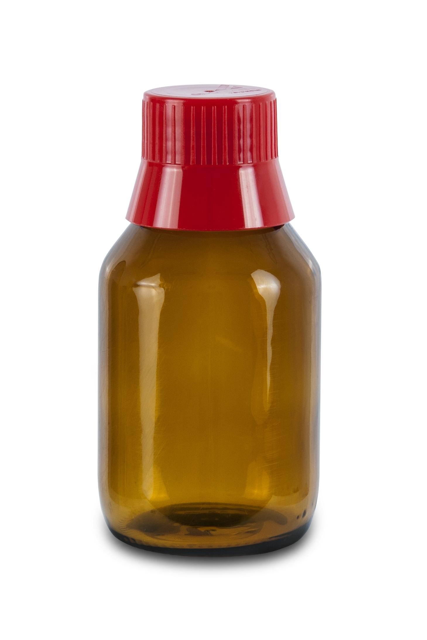 Lab bottle, GL28, 100 ml, brown & round